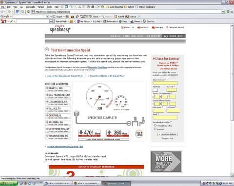 1994 Ford Thunderbird - The Speakeasy speed test results are displayed on the webpage.