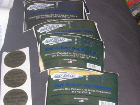 1991 Ford Bronco - Rust Bullet automotive rust treatment product packaging is shown, including Double Shot and Six Shooter kits.