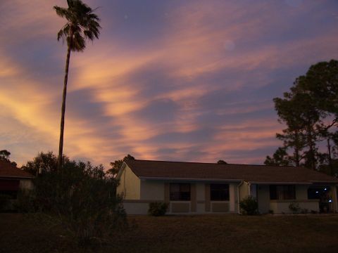 1994 Ford Probe - A house sits under a vibrant sunset sky with a tall palm tree in the foreground.