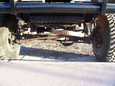 1978 Ford Bronco - Front view of a 1978 Ford Bronco's suspension and steering system.
