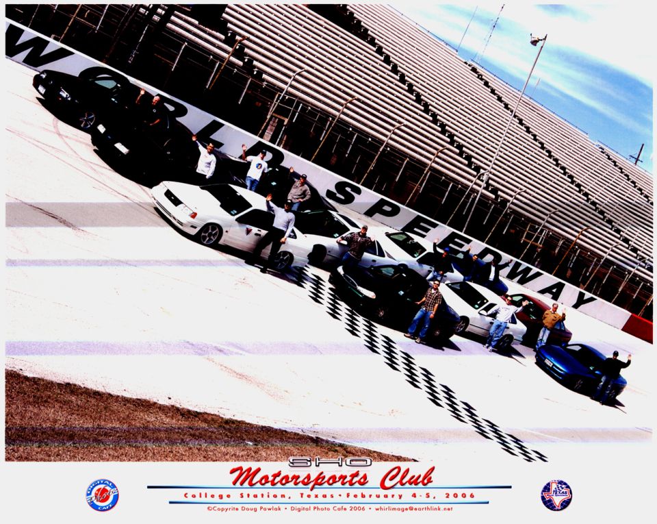 SHO Motorsports Club group photo of cars on the Texas World Speedway start line, 2006