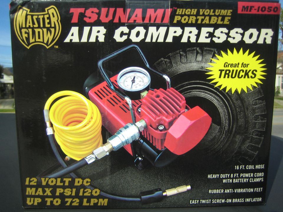 Product box for a Master Flow Tsunami 12V portable air compressor