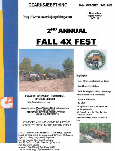 1992 Ford C-250 (Centurion Conversions) - A flyer for the 2nd Annual Fall 4x Fest event at Seymour Offroad Ranch.