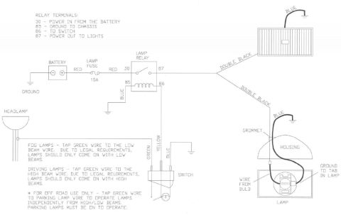 1998 Jeep TJ - This diagram illustrates the electrical connections for a vehicle's lamp relay system, including fog and driving lamps.