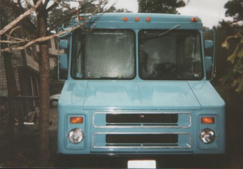 1995 Ford Mustang - This step van is parked in a yard with trees and foliage visible.