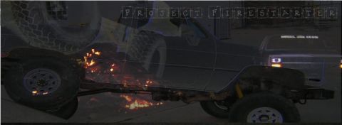 1986 Chevrolet Blazer - This 1986 Chevrolet Blazer is shown with flames erupting from its undercarriage.