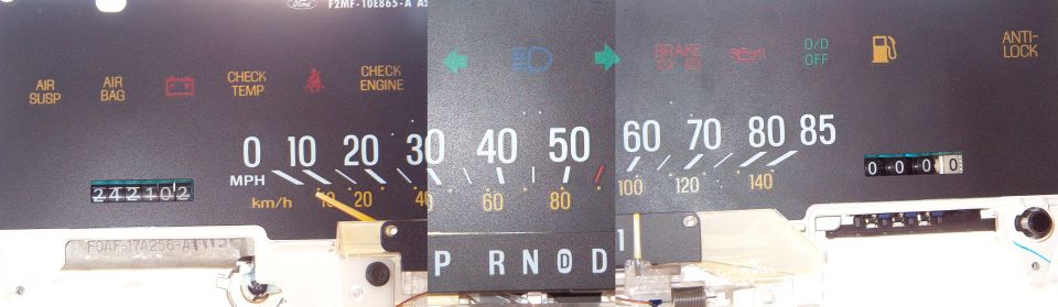92 GM Cluster Face

Interesting to note that a cluster that would never have an electronically controlled transmission has an unused O/D OFF light position.