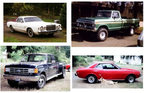 1977 Ford F-150 - A green 1977 Ford F-150 pickup truck is shown from a three-quarter front view.