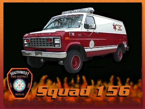 2000 Ford E350 - This van is marked as Squad 156 for the Southwest Fire District.