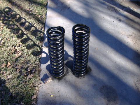 1979 Ford Bronco - Two suspension coil springs are shown resting on the ground outdoors.