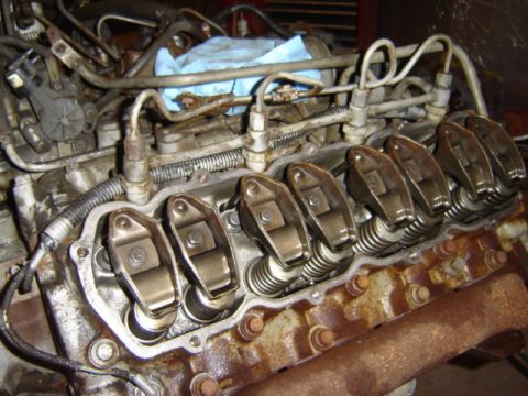 1992 Ford Bronco - Close-up of an engine's internal components, showing the valve train mechanism.