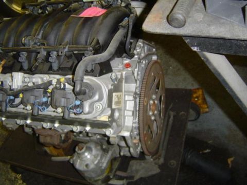 1979 Ford Bronco - Close-up view of an engine assembly, likely a V8, with various components visible.