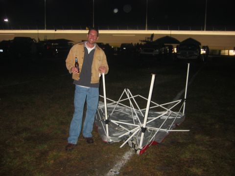 1989 Ford Bronco - Trey and the (finally) destroyed NASCAR shelter.