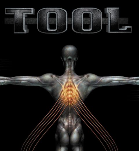 1991 Ford Bronco - This image features the band name TOOL above a stylized anatomical illustration of a human back with glowing spinal nerves.