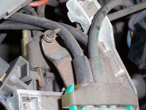 1978 Ford Bronco - Detail of a vehicle's electrical system components, showing wires and connectors.
