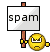 1968 Ford Mustang - A sign displaying the word 'spam' accompanied by an angry emoji.