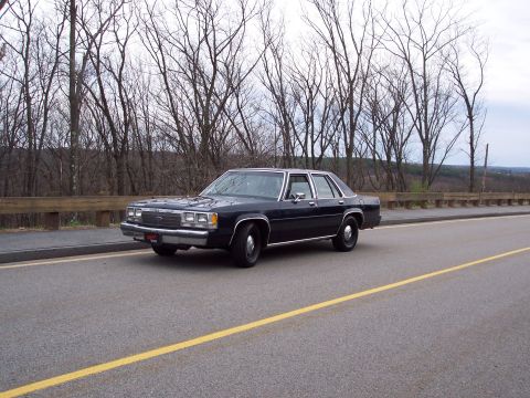 2001 Ford Crown Victoria - This Ford Crown Victoria is parked on the side of a road with a wooden barrier and trees behind it.