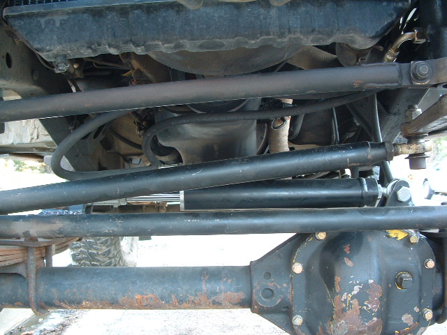 Undercarriage of a vehicle showing suspension components and differential