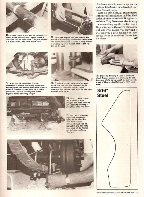 1978 Ford Mustang II - Step-by-step service procedure page with numbered photos covering axle, suspension, and driveshaft installation.