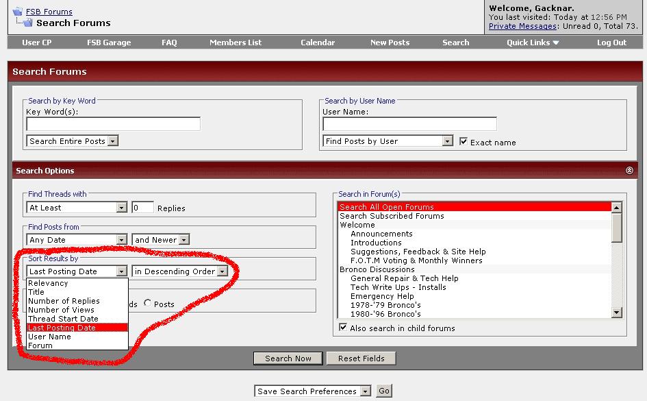 Screenshot of Supermotors.net forum search page with sort options visible