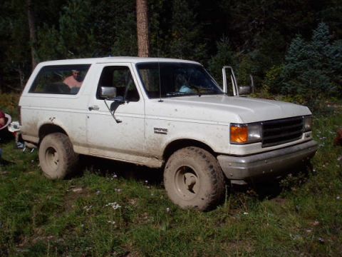 1991 Ford Bronco - White 1991 Ford Bronco is parked off-road in a wooded area.