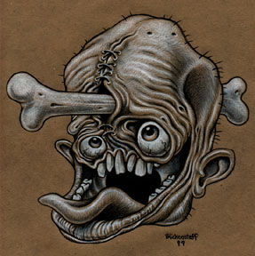 1968 Ford Mustang - A bizarre and unsettling cartoon drawing depicts a monstrous face with a bone impaling it.