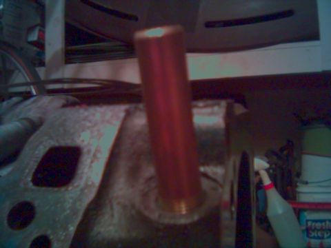 1972 Ford Ranchero - for the heater outlet tube i tapped the hole 3/8" NPT and used one end of a brass pipe nipple.
