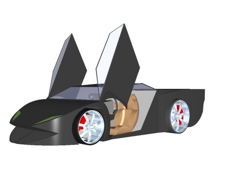 1994 Ford Probe - This digital rendering displays a sports car with its distinctive doors open, revealing a tan interior and custom wheels.