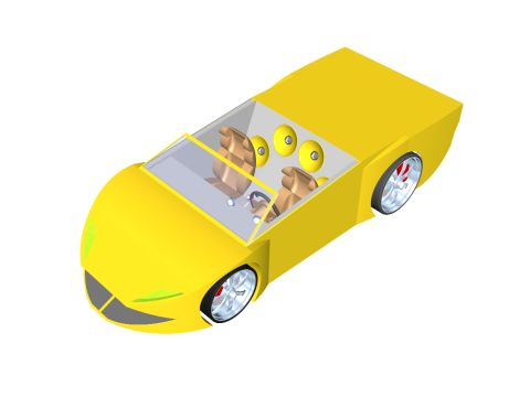 1994 Ford Probe - This is a 3D rendering of a yellow concept car with a transparent roof and interior details.