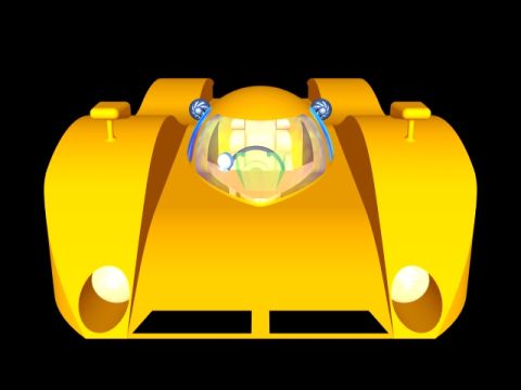 1994 Ford Probe - This is a digital rendering of a futuristic yellow car with a clear bubble canopy and distinctive front-end design.