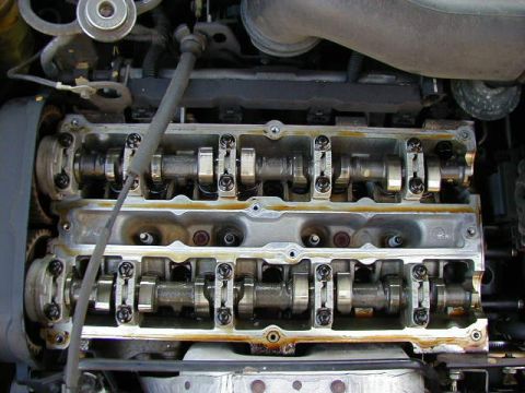 1994 Ford Probe - Close-up view of an engine's internal components, including camshafts and valves.