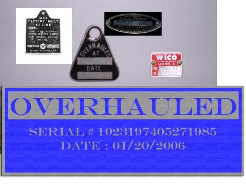 1993 Ford Bronco - A collection of vehicle identification and service plates, including one indicating an overhaul date of 01/20/2006.