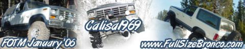 1986 Ford Bronco - Multiple Ford Broncos are shown in snowy terrain, with one vehicle angled up a snow bank.