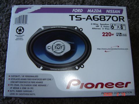 1993 Ford Bronco - Box for Pioneer TS-A6870R 6"x8" 3-way speakers, listing custom fit for Ford, Mazda, and Nissan.