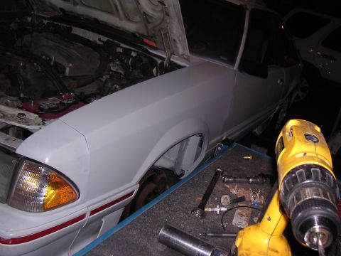 1988 Ford Mustang - Driver side fender and door changed. Rattle can painted to match the car.
