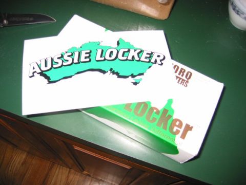 1991 Ford Explorer - Stickers for 'Aussie Locker' are shown on a green surface.