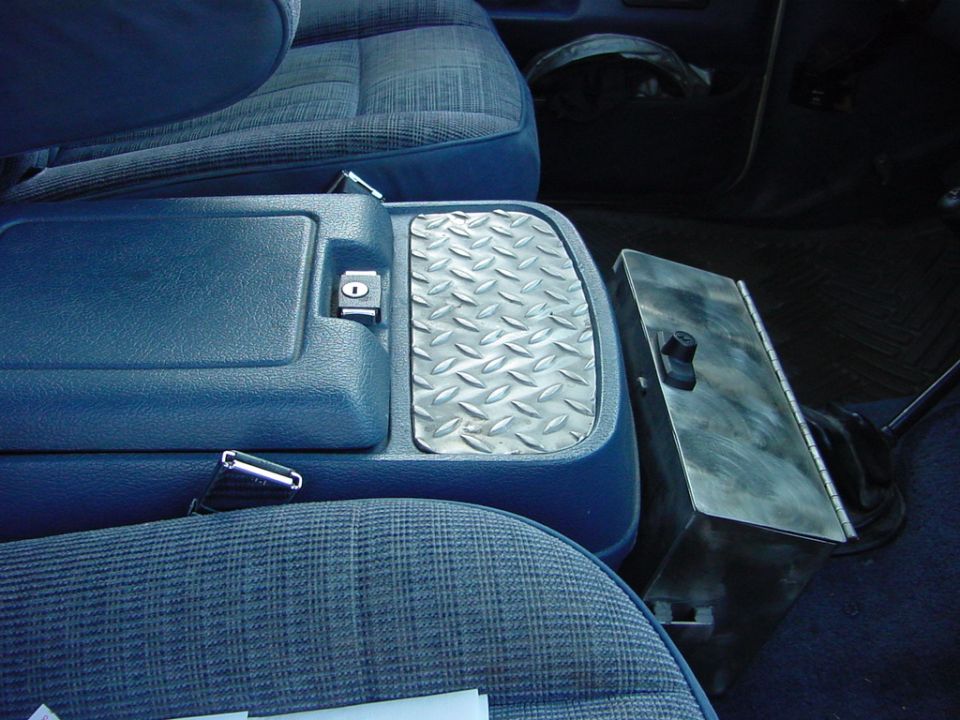 This is my console section with added stainless diamond plate and a stainless lockable box.