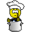 1968 Ford Mustang - A cartoon smiley face dressed as a chef is shown with a cooking pot.