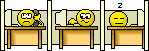 1968 Ford Mustang - A humorous depiction of office life with three distinct smiley characters engaged in work-related activities.