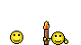 1968 Ford Mustang - A digital scene depicts two smiley faces, one of which is holding a flaming torch.