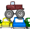 1993 Ford C-350 (Centurion Conversions) - A cartoon monster truck is perched atop a row of colorful toy cars.