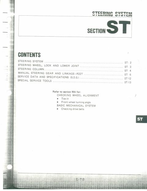 1990 Nissan Micra - This document is a page from a service manual detailing the steering system.