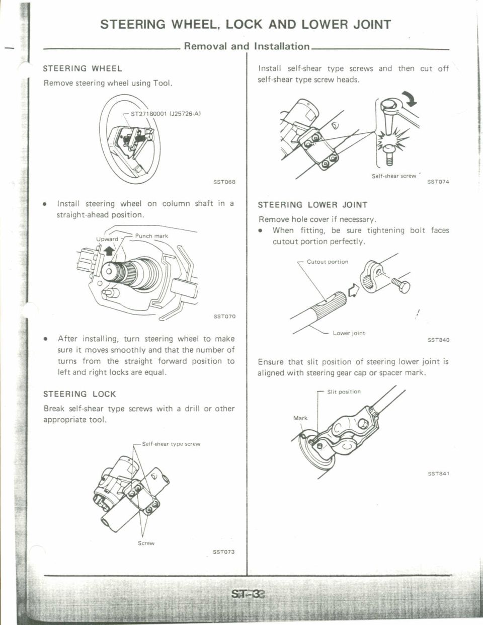Steering wheel, lock and lower joint removal and installation instructions