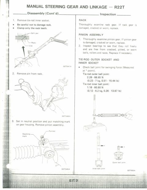1990 Nissan Micra - This document details the manual steering gear and linkage, including disassembly and inspection procedures.