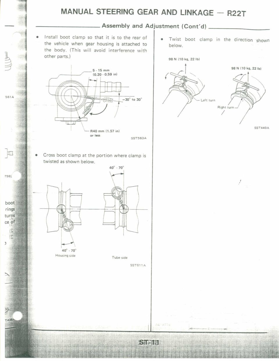 Manual steering gear boot clamp assembly and adjustment instructions