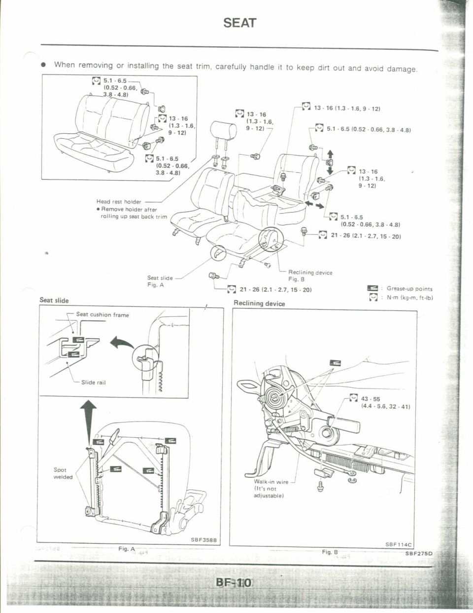 Exploded view of seat assembly with reclining device and seat-slide details