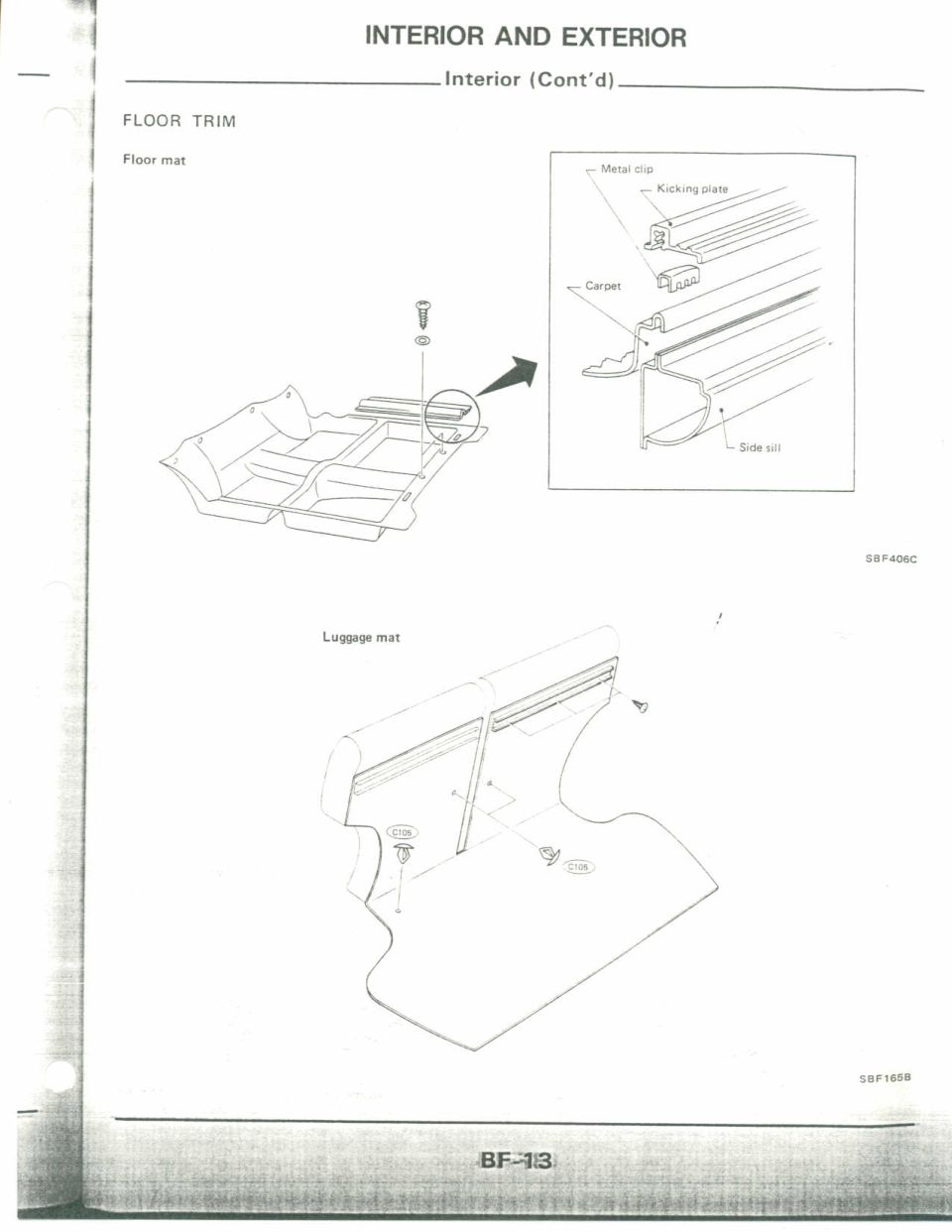 Service manual page: floor mat and luggage mat trim installation figures