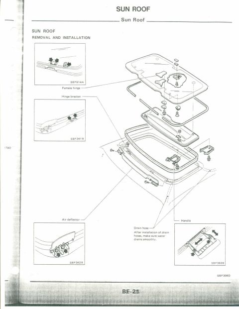 1990 Nissan Micra - This diagram illustrates the components and assembly process for a vehicle's sun roof system.
