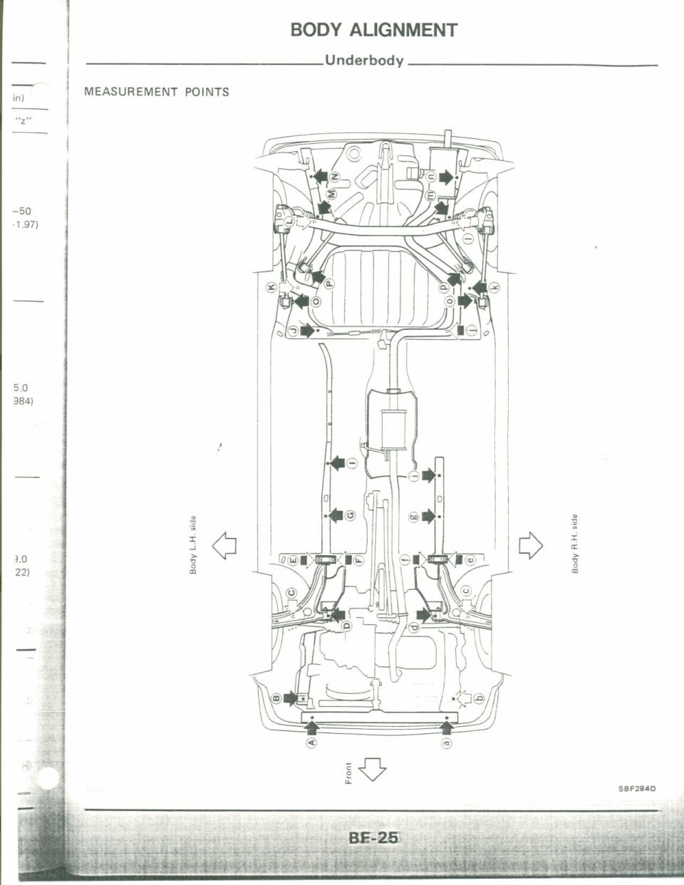 Body alignment underbody drawing showing measurement points