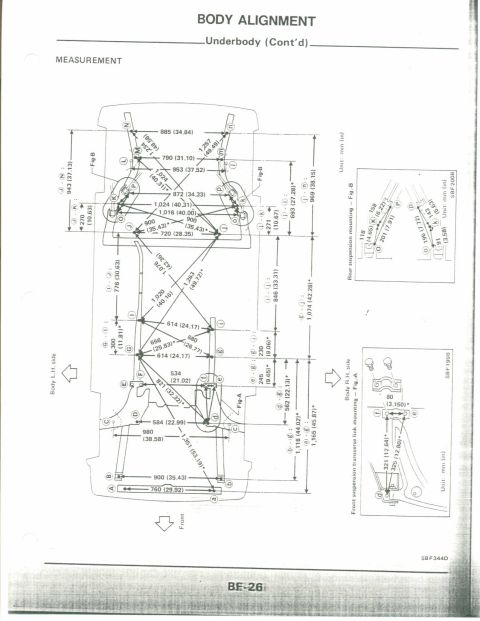 1990 Nissan Micra - This diagram details underbody measurements for body alignment, not a specific vehicle model year.